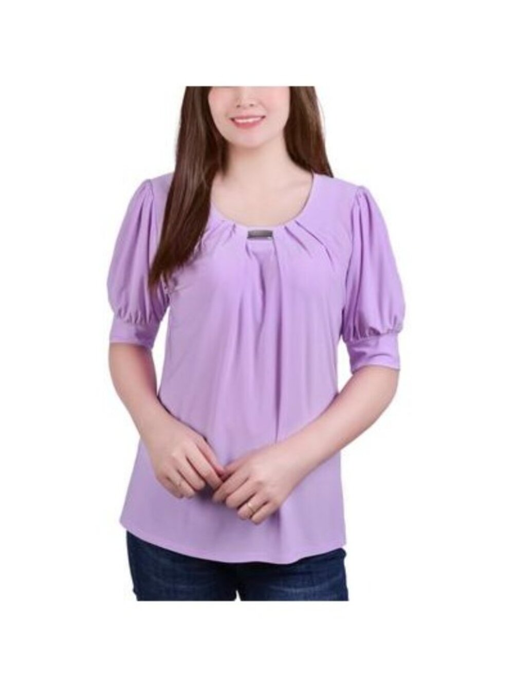NY Collection Womens Petite Short Sleeve Balloon Sleeve Top Purple Size PM NWT